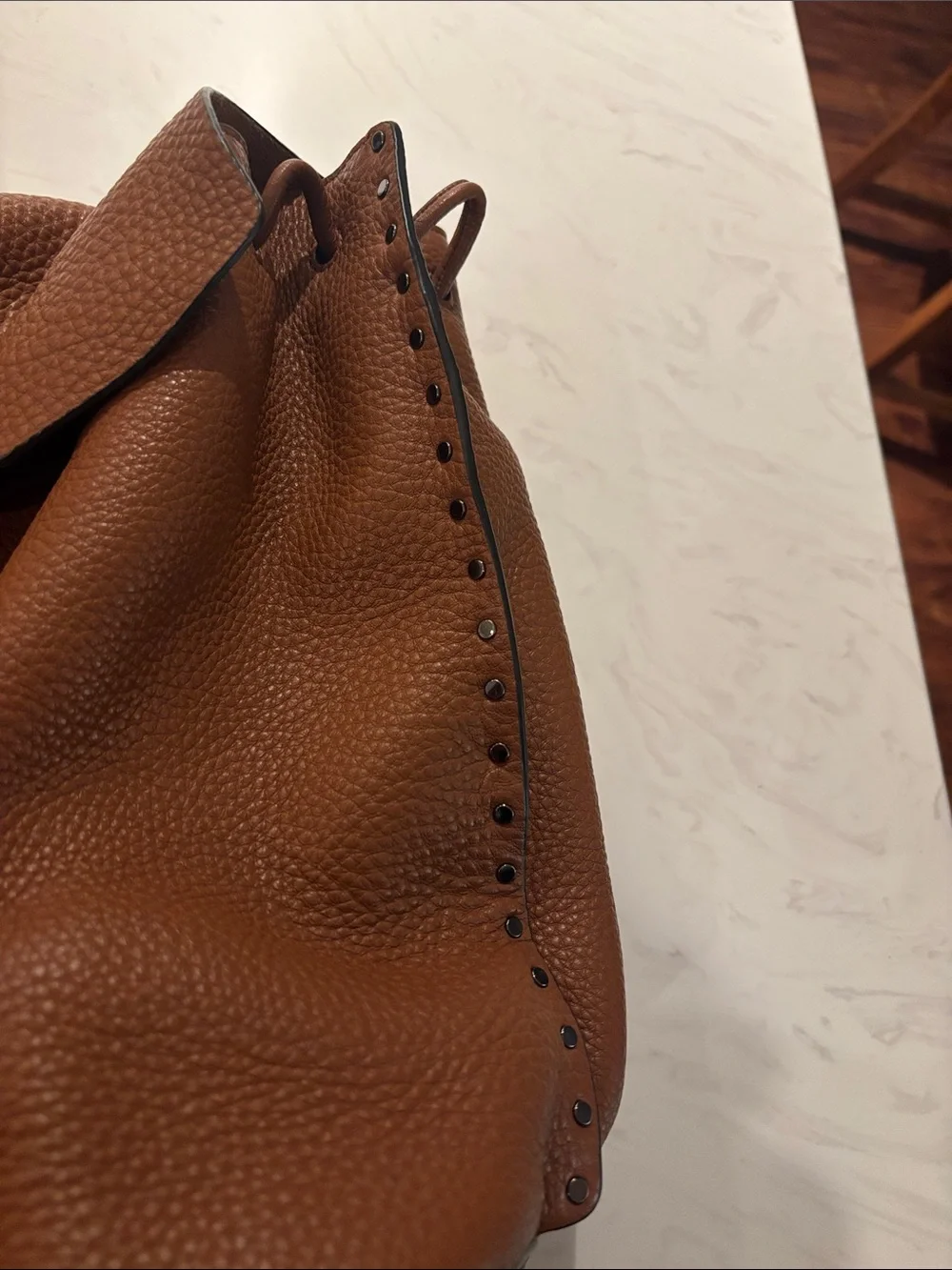 Brown Pebbled Leather Backpack Purse
